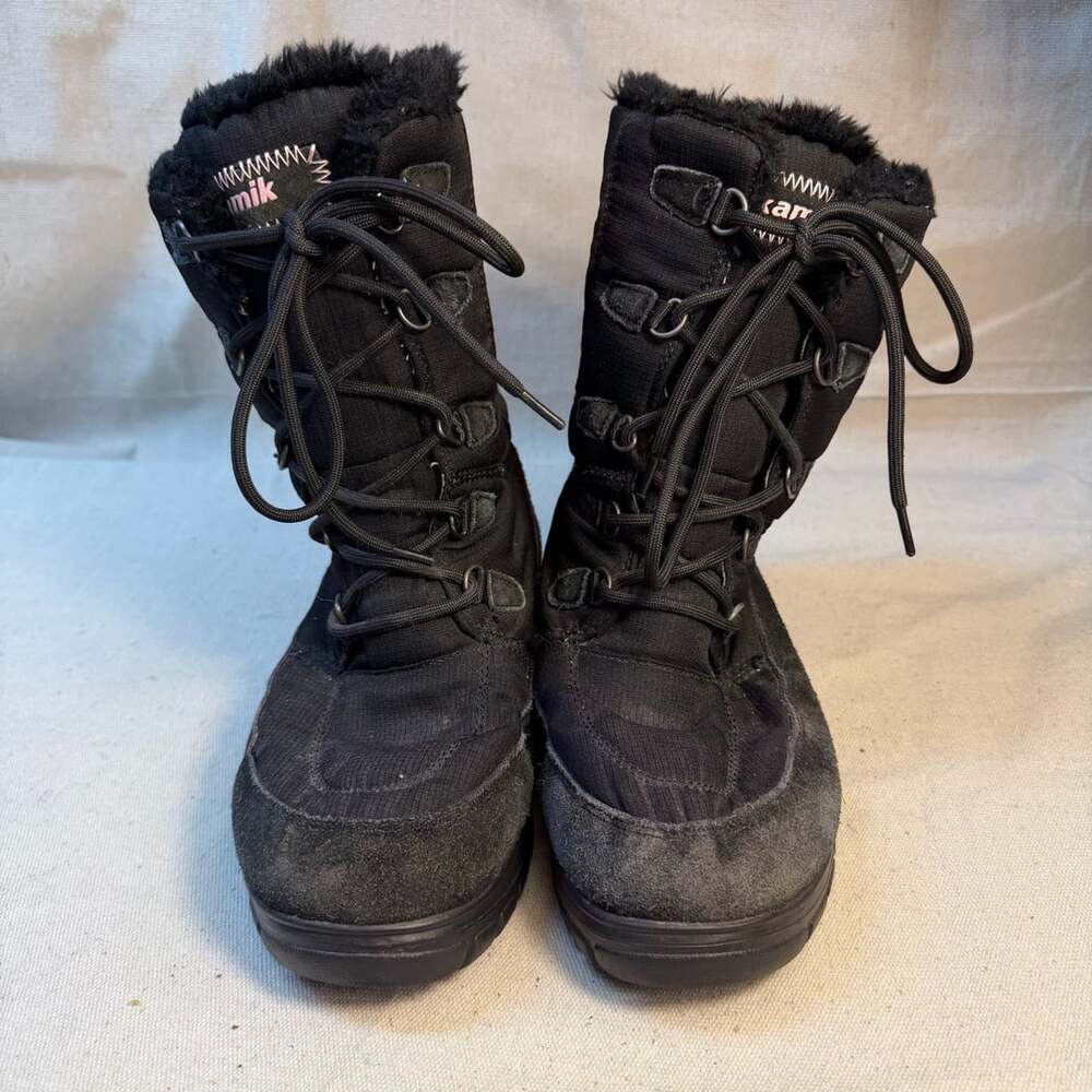 Kamik Brooklyn Winter Boots Black Waterproof Suede Lace-Up